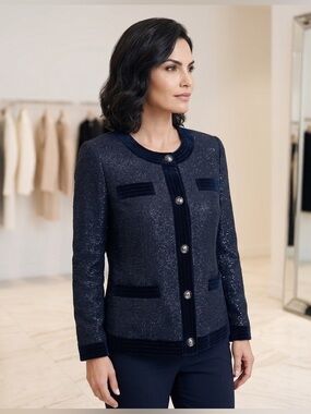 EUGEN KLEIN /Black Shimmer Collarless Button Jacket - Sz 10 -NWT